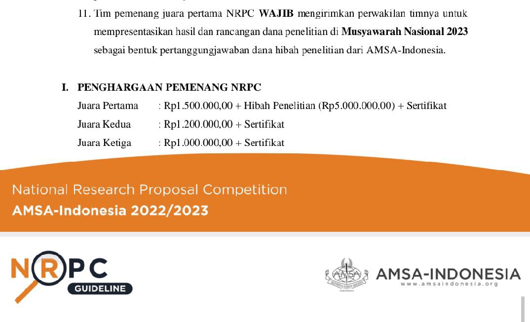 NATIONAL RESEARCH PROPOSAL COMPETITION (NRPC) AMSA-INDONESIA 2022/2023